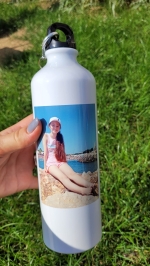 Bidon sport argintiu si alb  750ml personalizat