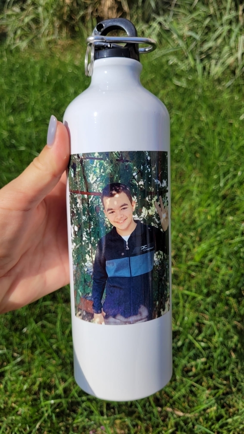 Bidon sport argintiu si alb  750ml personalizat